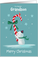 Grandson Christmas Snowman Candy Cane card