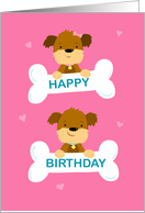 Happy Birthday Cute Dog Bones on Pink card