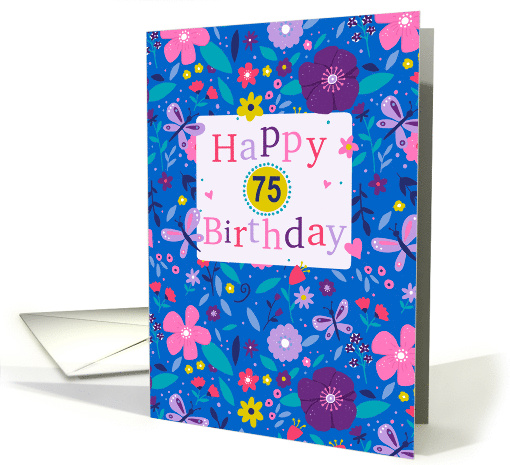 75th Birthday Modern Floral Text card (1946388)