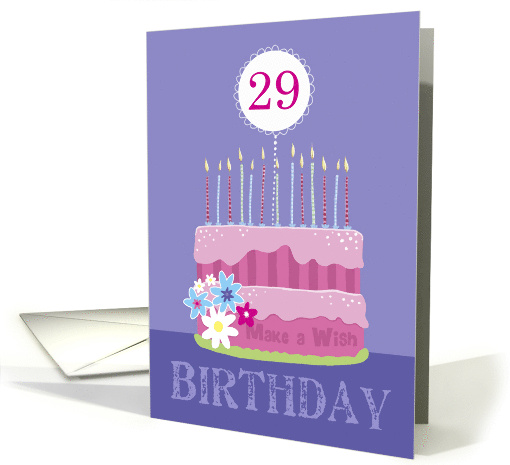 29th Birthday Pink Cake with Candles and Distressed Text card