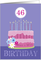 46th Birthday Pink Cake with Candles and Distressed Text card