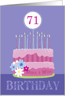 71st Birthday Pink Cake with Candles and Distressed Text card