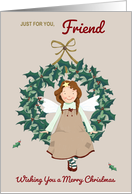 Friend Christmas Angel Fairy Holly Wreath card