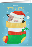 Step Sister Christmas Cute Cat in Stocking card