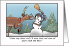 Hungry Reindeer Meets Cranky Snowman Funny Christmas card