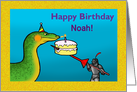 Knight Feeds Dragon Birthday Cake Custom Name card