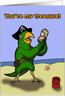 Pirate Parrot Finds Valentine Treasure card