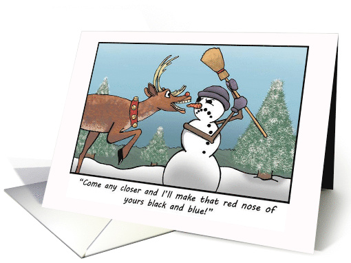 Hungry Reindeer Meets Cranky Snowman Funny Christmas card (1555852)