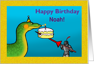 Knight Feeds Dragon Birthday Cake Custom Name card