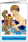 Invitation to a Boys Birthday Party Kid in a Candy Store card