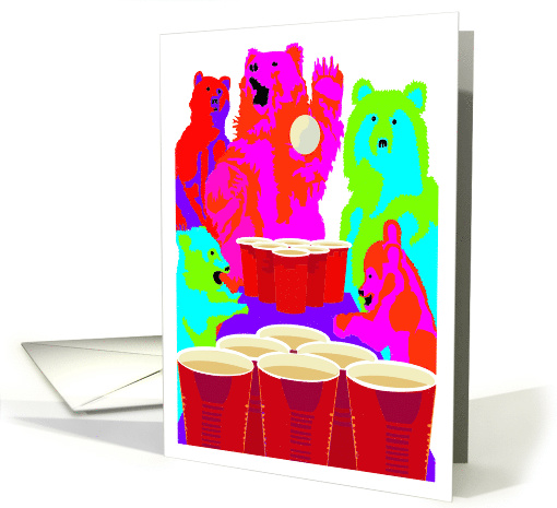 Invitation to an Adult Game Party with Pop Art Style Bears card