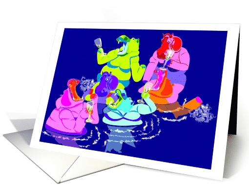 Birthday Swimming Party Invitations with Colorful Hippo's card