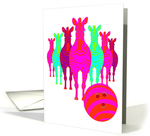 Birthday Zebras Bowling in Bright Neon Colors card (1557838)