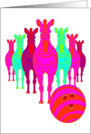 Birthday Zebras Bowling in Bright Neon Colors card