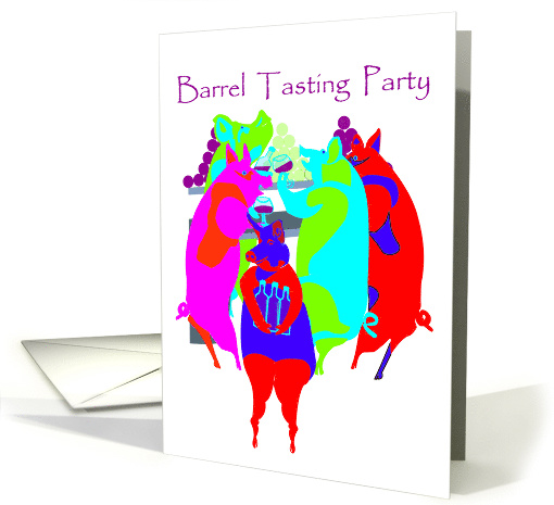 Barrel Tasting Party Colorful Drinking Pigs card (1558602)