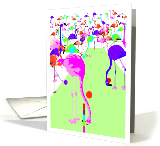 Garden Party Invitation with Neon Colored Flamingos card (1558964)