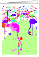 Garden Party Invitation with Neon Colored Flamingos card