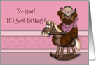 Young Cowgirl, Birthday, Rocking Horse with Teddy Bear card