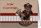 Young Cowboy, Birthday, Rocking Horse with Teddy Bear card