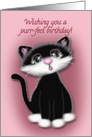 Girl’s Birthday Black and White Kitten with Green Eyes card
