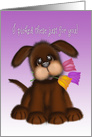 Girls Birthday, Cute Puppy Holding Tulips card