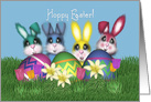 Colorful Bunnies, Striped Easter Eggs, Lilies, Tulips, Girl or Boy card