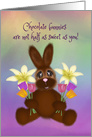 Adorable Easter Bunny holding Lilies and Tulips, Girl card