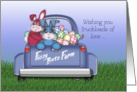 Easter, Vintage Blue Truck, Pink and Blue Bunnies for a Girl or Boy card