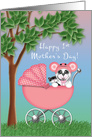 1st Mother’s Day, Baby Girl Hugging a Kitten in Vintage Baby Buggy card