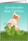1st Birthday for Granddaughter, Orange Polka Dot Bear, Inchworm card