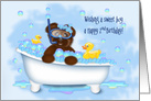 2nd Birthday for Boy Teddy Bear in a Bathtub, Rubber Ducky, Bubbles card