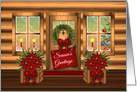 Season’s Greeting, from Our House to Yours, Log Cabin Porch Scene card