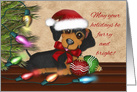 Christmas Holiday with a Dachshund Wearing a Santa Hat, Christmas tree card