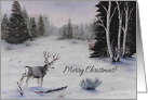 Merry Christmas, Winter Scene, with Wildlife ,Watercolor Effect card