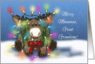 Merry Moosemas for Great Grandson Moose Tangled in Christmas lights card