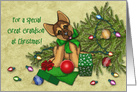 Christmas for a Great Grandson, Naughty Shepherd Puppy, Fallen Tree card