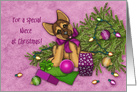 Christmas for a Special Niece, Naughty Shepherd Puppy Fallen Tree card