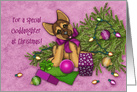 Christmas Goddaughter Naughty Shepherd Puppy Fallen Tree card