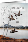 Father’s Day, Flying Geese over Lake Painting card