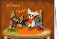 Thanksgiving, Puppies Sitting at the Table Waiting for Pie card