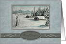 Christmas, Winter Painting of Old Buildings, Snow Covered Mountains card