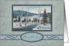 Christmas, Winter Painting of a Stream Set in the Mountains card