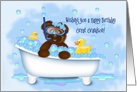 Birthday for Great Grandson Teddy Bear, Bathtub, Rubber Ducky, Bubbles card