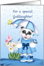 Birthday for Goddaughter, White Teddy Bear, Butterfly,Umbrella card