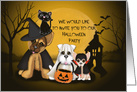 Kids Halloween Party Invitation, Puppies Dressed in Costumes and a Cat card