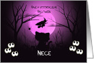 Halloween for Niece Spooky, Shilouette Cat, Flying Witch, Moon card