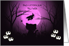 Halloween for a Young Child Spooky, Silhouette Cat, Flying Witch, Moon card