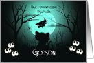 Halloween for a Godson, Spooky, Shilouette Cat, Flying Witch, Moon card