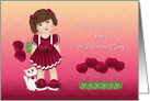 Valentine for Niece, Little Girl Holding Heart Flowers, Kitten card