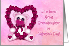 Valentine for a Great Granddaughter, Pink Teddy Bear Holding a Heart card